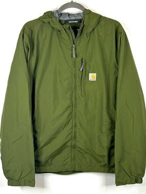 Carhartt Rain Defender Hooded Jacket Mens Size Medium Relaxed Green Full Zip